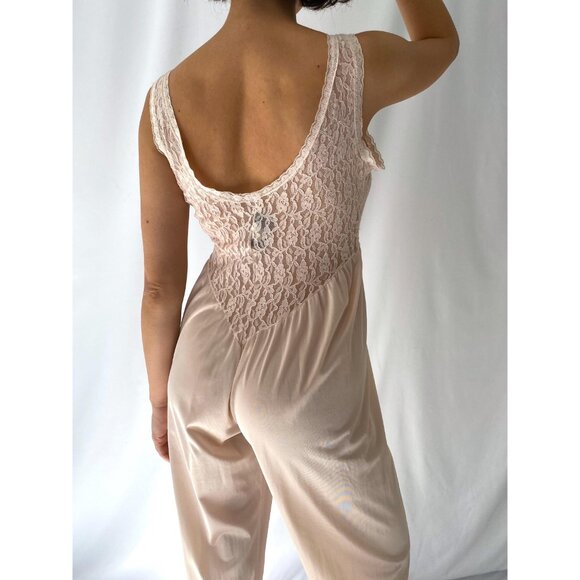 80s vintage pink lace lingerie sleeveless one piece jumpsuit romper nightgown - Picture 6 of 9